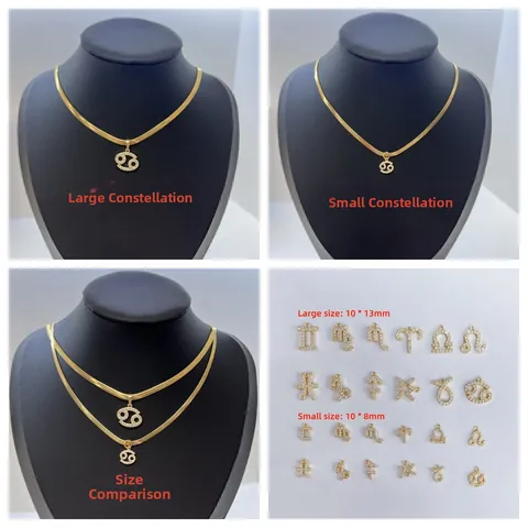 Zirkonia Pavé Sternzeichen Anhänger Halskette Gold Plattiert Kupfer Zwölf Sternbilder Schlangenkette Personalisierter Schmuck Damen