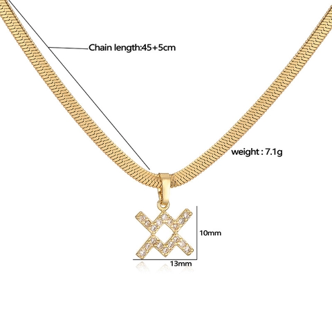 Zirkonia Pavé Sternzeichen Anhänger Halskette Gold Plattiert Kupfer Zwölf Sternbilder Schlangenkette Personalisierter Schmuck Damen