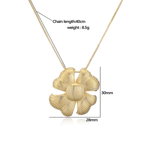 Vintage Copper 18K Gold Plated Flower Petal Jewelry Set Textured Four Leaf Clover Necklace Adjustable Ring Stud Earrings