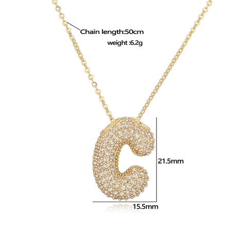 Collana con Pendente Iniziale Alfabeto Bubble in Rame per Uomo Donna Placcato Oro Platino Zirconia Intarsiato Gioielli Hip Hop
