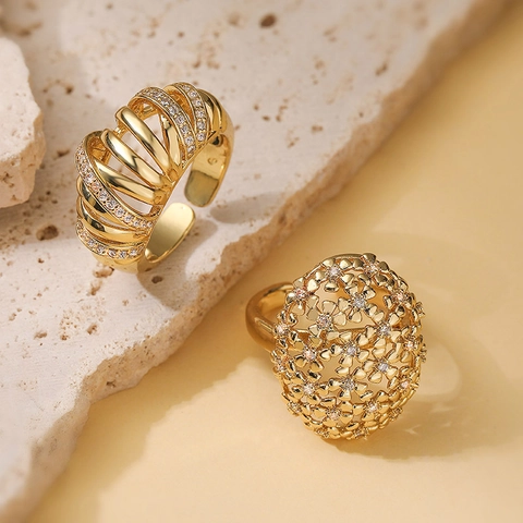 Anillo Abierto de Croissant de Flor Calada de Plata de Ley 925 Vintage con Strass para Mujer Joyería de Dedo Ajustable Regalo
