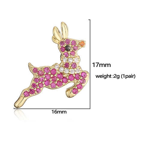 Christmas Reindeer Fruit Stud Earrings Zircon Gold Plated Copper Strawberry Cherry Letters Earrings For Women Jewelry