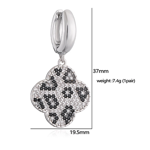 Orecchini Pendenti Vintage con Stampa Leopardata Cuore Quadrifoglio Zirconia Donna Oro Argento Placcato Rame Hip Hop Gioielli Orecchini