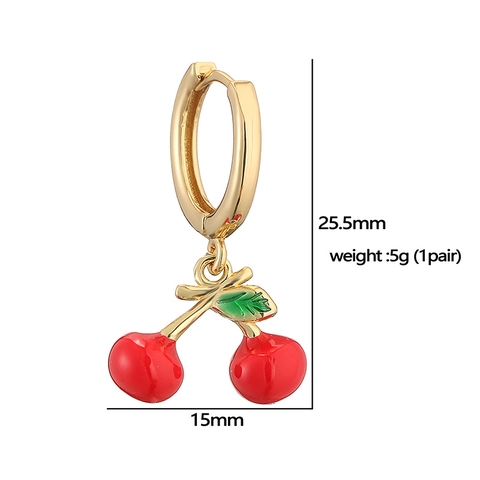 Sweet Copper Fruit Jewelry Set Red Enamel Cherry Apple Pendant Necklace Artificial Pearl Chain Hoop Stud Earrings Women Jewelry