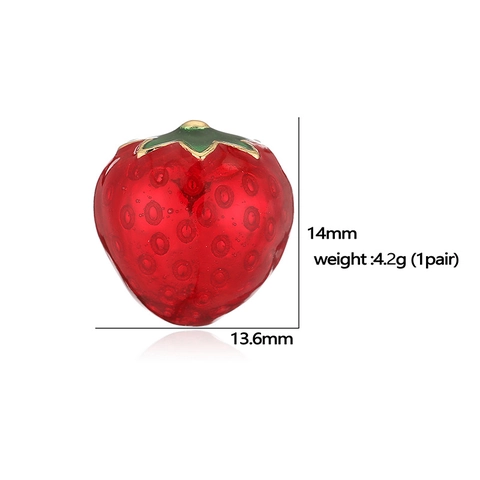 Sweet Copper Strawberry Fruit Stud Earrings Colorful Enamel Zirconia Heart Ear Bone Clip For Women Fashion Jewelry Accessory