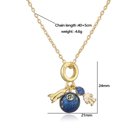 Creative Copper Enamel Space Travel Necklace With Astronaut Planet Airplane Suitcase Passport Pendant For Women Jewelry