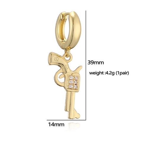 Western Cowboy Style Huggie Hoop Earrings Zirconia Inlay Copper Cactus Coconut Tree Boot Pistol Pendant Earrings For Women
