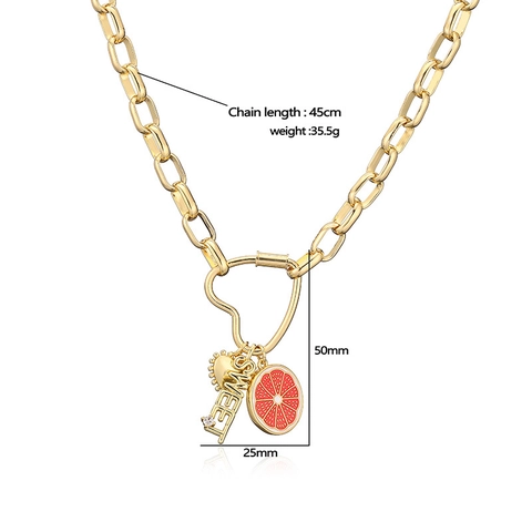 Copper Gold Plated Chunky Chain Necklace With Heart Carabiner Multi Pendant Lucky Dream Sweet Morning Amore Letter Jewelry