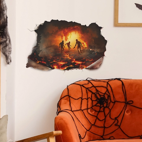 Halloween 3D Gebroken Muur Zombie Lava Muursticker PVC Zelfklevend Horror Thema Sticker Voor Woonkamer Huis Decoratie