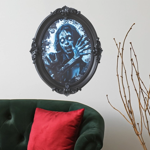 Halloween Horror 3D Zombie Porträt Wandaufkleber Gothischer Ovaler Rahmen Abnehmbarer PVC Aufkleber Party Deko