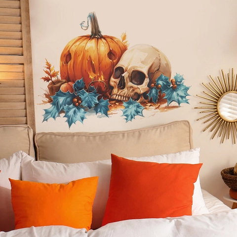 Halloween Pompoen Schedel Blad Muursticker PVC Verwijderbaar Zelfklevend Decoratie Voor Slaapkamer Woonkamer Huis