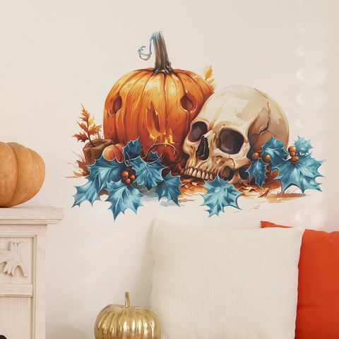 Halloween Pompoen Schedel Blad Muursticker PVC Verwijderbaar Zelfklevend Decoratie Voor Slaapkamer Woonkamer Huis