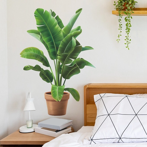 Tropical Monstera Banana Leaf Potted Plant Wall Sticker Removable PVC Green Plant Decal For Living Room Home Decor