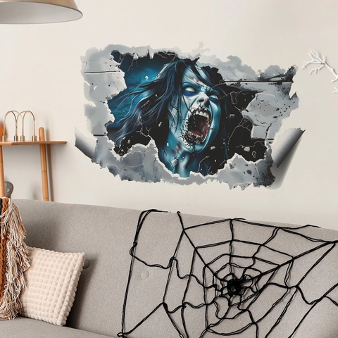 3D Halloween Zombie Muursticker Gebroken Muur Terreur Vrouwelijke Geest PVC Sticker Voor Slaapkamer Woonkamer Griezelige Decoratie