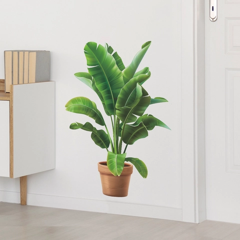 Tropical Monstera Banana Leaf Potted Plant Wall Sticker Removable PVC Green Plant Decal For Living Room Home Decor