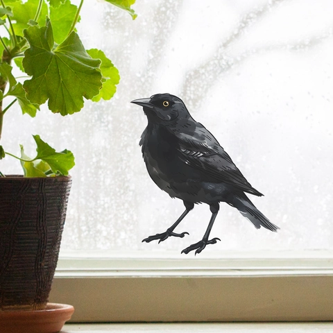Realistic Black Bird Window Cling PVC Self Adhesive Wall Sticker For Home Living Room Bedroom Glass Decoration Decal
