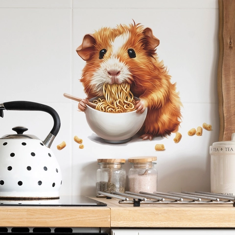 Simpatico Criceto Che Mangia Tagliatelle Adesivo da Parete in PVC Rimovibile Cartone Animato per Camera da Letto Soggiorno Casa