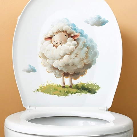 Linda Pegatina de Inodoro de Nube de Oveja de Dibujos Animados PVC Autoadhesiva Calcomanía de Pared para Baño de Niños