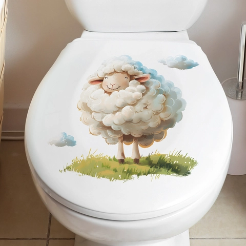 Linda Pegatina de Inodoro de Nube de Oveja de Dibujos Animados PVC Autoadhesiva Calcomanía de Pared para Baño de Niños
