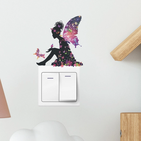 Vlinder Fee Bloem Meisje Muursticker Decoratieve Lichtschakelaar Sticker Verwijderbare PVC Wanddecoratie Voor Slaapkamer