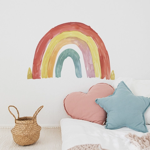 Aquarel Regenboog Muursticker Voor Kinderkamer Babykamer PVC Waterdicht Decoratieve Wandsticker Home Art Mural