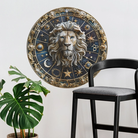 Adesivo da Parete con Bussola Zodiacale Testa di Leone Cielo Stellato PVC Murale Autoadesivo per Soggiorno Camera da Letto Casa