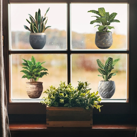 Adesivi Murali Creativi Con Piante In Vaso In PVC Decalcomanie Per Finestre Botaniche Realistiche Per Soggiorno Camera Da Letto Casa