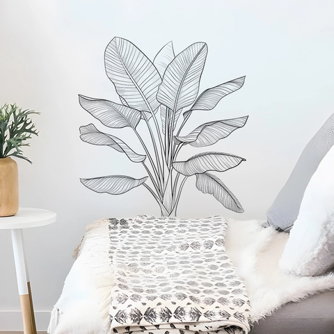 Minimalistische Schwarze Linie Tropisches Blatt Wandtattoo Bananenblatt PVC Abnehmbare Wandsticker Wohnzimmer Nordic Deko
