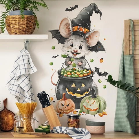 Adesivi Murali Halloween Topo Cartone Animato Zucca Impermeabile PVC Decorazione Domestica Festiva Soggiorno Festa