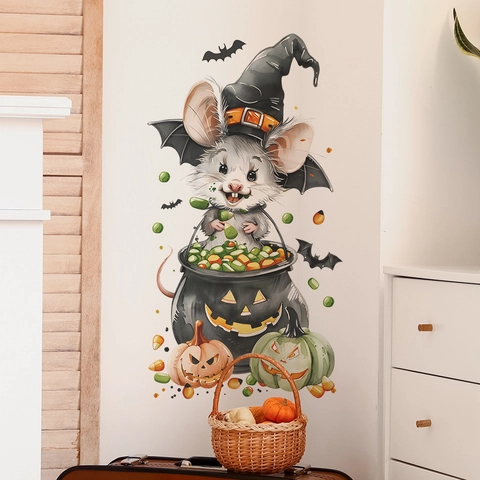 Adesivi Murali Halloween Topo Cartone Animato Zucca Impermeabile PVC Decorazione Domestica Festiva Soggiorno Festa