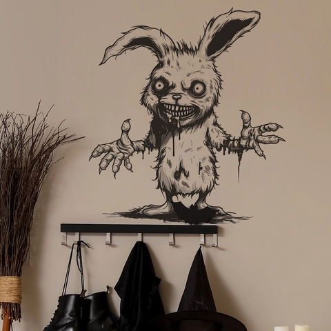 Halloween Gruseliger Mutierter Hase Wandtattoo Gothik Horror Dunkle Kunst PVC Selbstklebend Deko Für Wohnzimmer Party