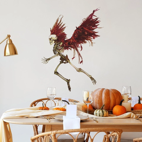 Halloween Creative Angel Skeleton Wall Sticker Red Feathered Wings Gothic PVC Self Adhesive Decal For Living Room Background