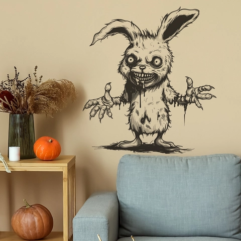 Halloween Gruseliger Mutierter Hase Wandtattoo Gothik Horror Dunkle Kunst PVC Selbstklebend Deko Für Wohnzimmer Party