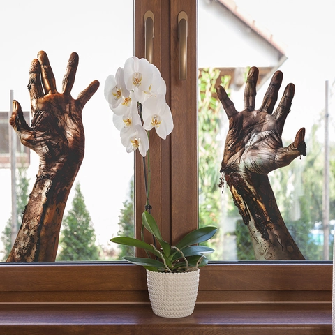 Adesivo per Finestra Mano di Zombie Halloween Braccio di Fantasma Sanguinante Realistico Adesione Statica Decorazione Festa