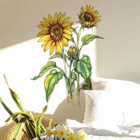 Handgemalte Sonnenblume Wandaufkleber PVC Selbstklebend Floral Dekor Für Schlafzimmer Wohnzimmer Home Hintergrund