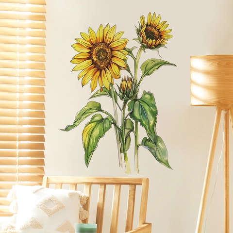 Handgemalte Sonnenblume Wandaufkleber PVC Selbstklebend Floral Dekor Für Schlafzimmer Wohnzimmer Home Hintergrund