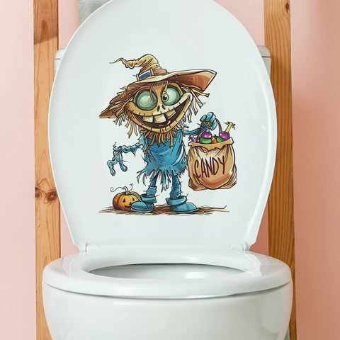 Halloween Vogelverschrikker Pompoen Toilet Sticker PVC Waterdicht Tekenfilm Snoepzak Badkamer Muursticker Decoratieve Sticker
