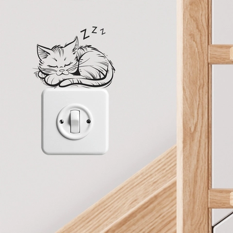 Adesivo da Parete Gatto che Dorme Moderno Minimalista in PVC Decorazione Interruttore Luce Autoadesivo per Camera da Letto