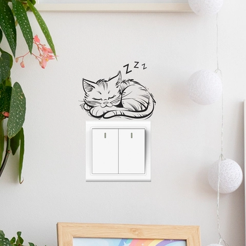 Adesivo da Parete Gatto che Dorme Moderno Minimalista in PVC Decorazione Interruttore Luce Autoadesivo per Camera da Letto