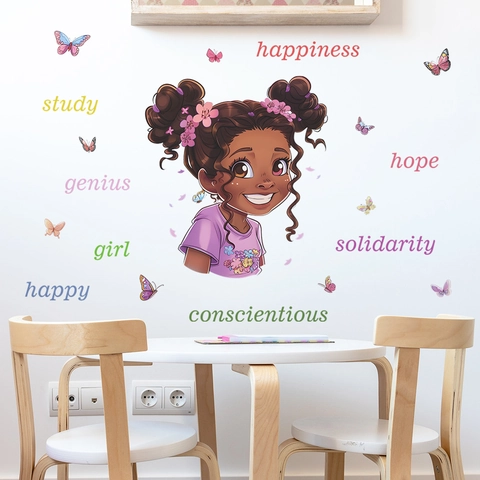 Adesivi Murali Bambina Cartoni Animati E Farfalle Citazioni Inglesi Positive Decalcomanie PVC Removibili Per Camera Bambini