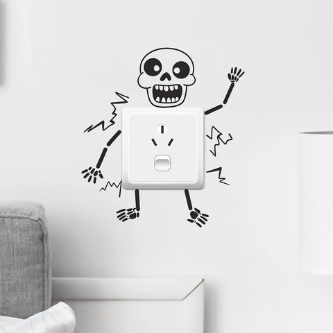 Divertente Adesivo per Interruttore della Luce con Design a Scheletro dei Cartoni Animati Creativo Decalcomania da Parete in PVC per la Casa Halloween