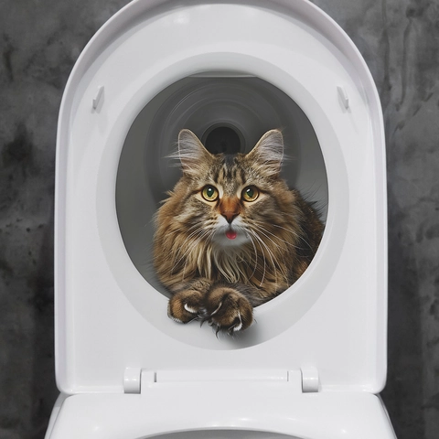 Realistisches 3D Katze Toilettenaufkleber Wasserdicht PVC Abnehmbar Tier Wandtattoo Für Badezimmer Toilette Modernes Dekor Wandbild