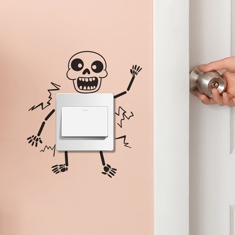 Divertente Adesivo per Interruttore della Luce con Design a Scheletro dei Cartoni Animati Creativo Decalcomania da Parete in PVC per la Casa Halloween