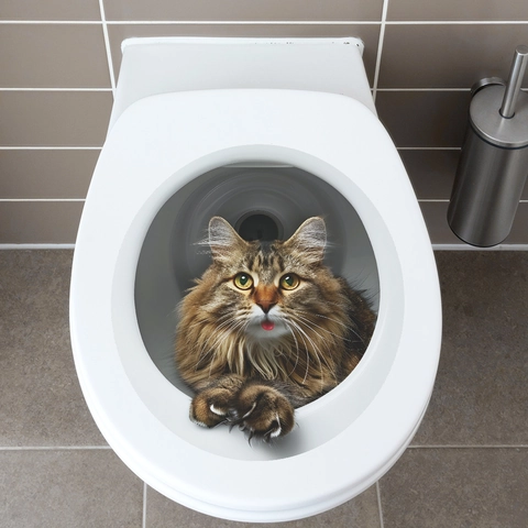 Realistisches 3D Katze Toilettenaufkleber Wasserdicht PVC Abnehmbar Tier Wandtattoo Für Badezimmer Toilette Modernes Dekor Wandbild