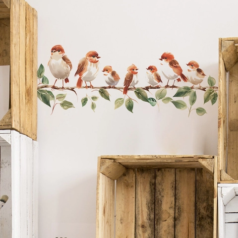 Pegatina de Pared de Pájaros de Acuarela en Rama de Árbol Calcomanías de Pared de Animales de PVC Removibles para Sala de Estar
