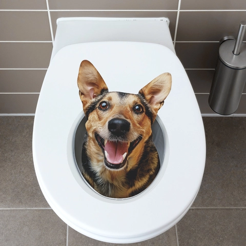 3D Pastore Tedesco Adesivo per WC Rimovibile Impermeabile PVC Bagno Adesivo da Parete Animale Creativo Lavabo Decorazione Poster