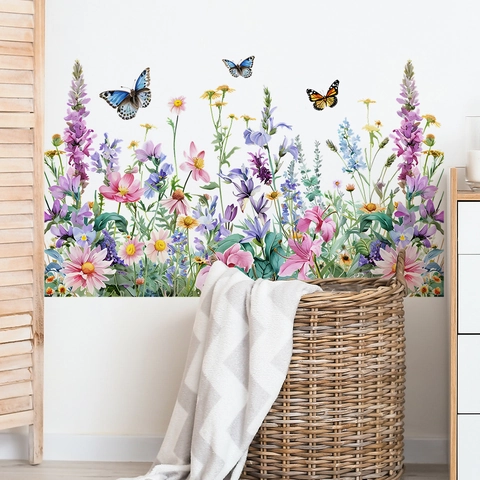 Adesivo da Parete Farfalla Margherita Acquerello PVC Autoadesivo Floreale Decalcomania da Parete per Soggiorno Camera da Letto Decorazione Domestica