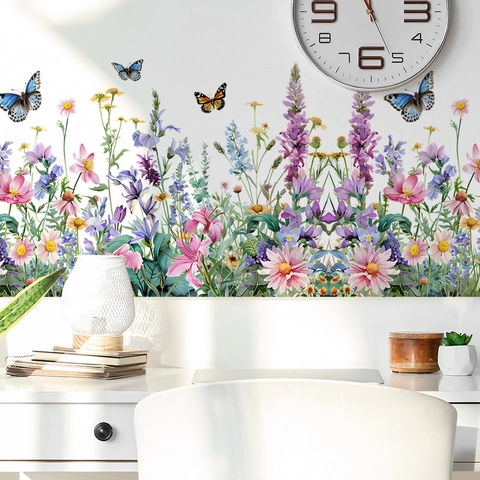 Adesivo da Parete Farfalla Margherita Acquerello PVC Autoadesivo Floreale Decalcomania da Parete per Soggiorno Camera da Letto Decorazione Domestica