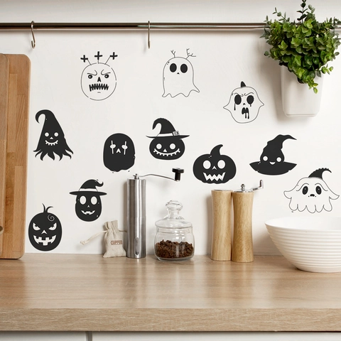 Adesivo da Parete Halloween Zucca Fantasma PVC Autoadesivo Cartone Animato per Soggiorno Camera da Letto Decorazione Casa