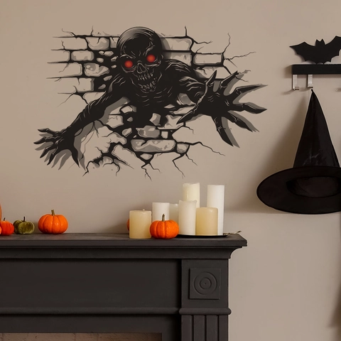 Halloween 3D Horror Zwart Monster Door de Muur Muursticker Verwijderbare PVC Decor Voor Spookhuis Feest Woonkamer Huis Decoratie